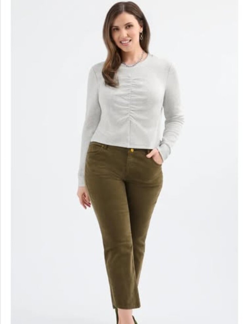 Cabi High-Low Crop Mushroom Corduroy Pants #4694 Size 6